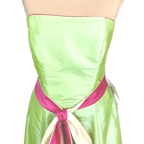 Jordan Strapless Midi Dress Fit Flare 8 Apple Green Satin Bridesmaid Prom Hoco - Picture 3 of 12